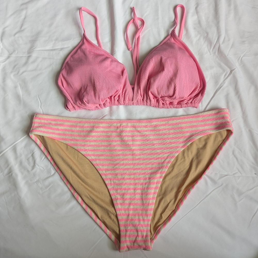 Old Navy | Ribbed Triangle Top & Striped Bottom Swim Bikini Set | 3X